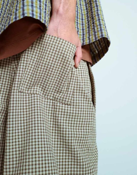 Topman jort cheeseclothcheckshort i grön - Image 3
