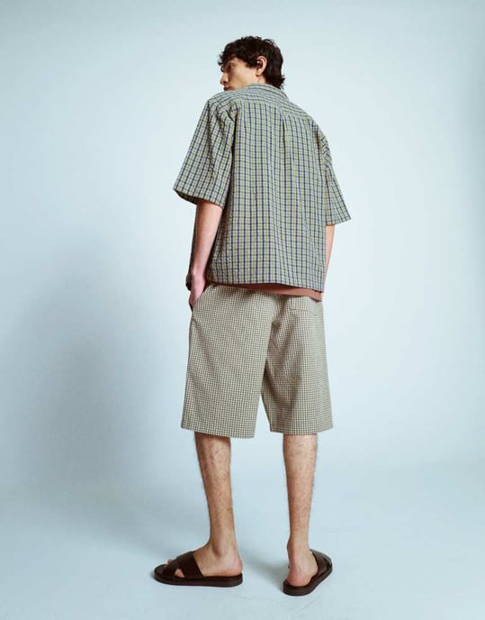 Topman jort cheeseclothcheckshort i grön - Image 4
