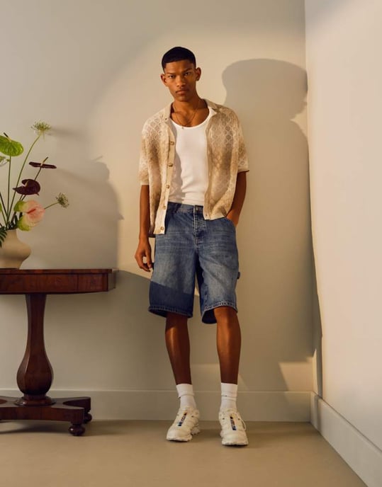 Topman denim snickarshorts i mellanblå tvätt - Image 1