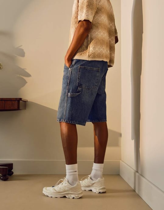 Topman denim snickarshorts i mellanblå tvätt - Image 2