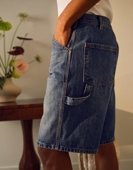 Topman denim snickarshorts i mellanblå tvätt - Image 4