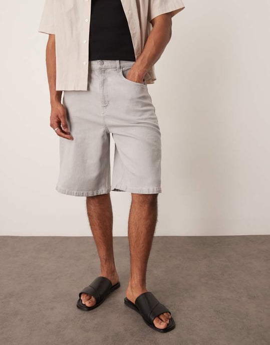 ASOS DESIGN långa denimshorts med dragsko i ecru - Image 4