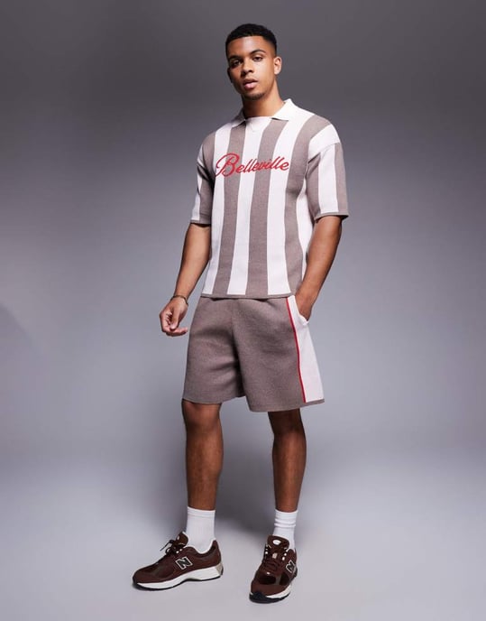 ASOS DESIGN stickade texturerade shorts med sidrem i sten - Image 2