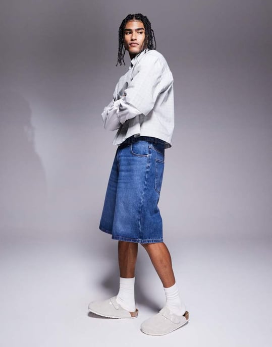 ASOS DESIGN längre längd denimjorts i medelblå ttvätt - Image 3