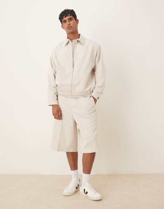 ASOS DESIGN smart koord oversized bermudashorts i sten med elastisk midja - Image 2