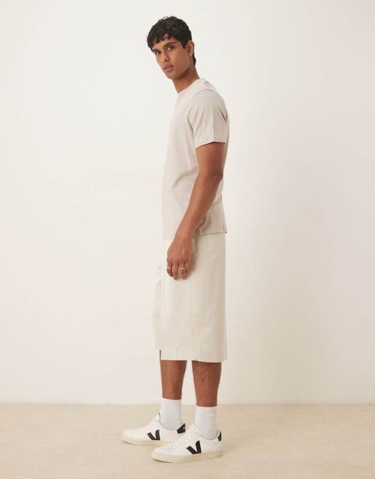 ASOS DESIGN smart koord oversized bermudashorts i sten med elastisk midja - Image 3