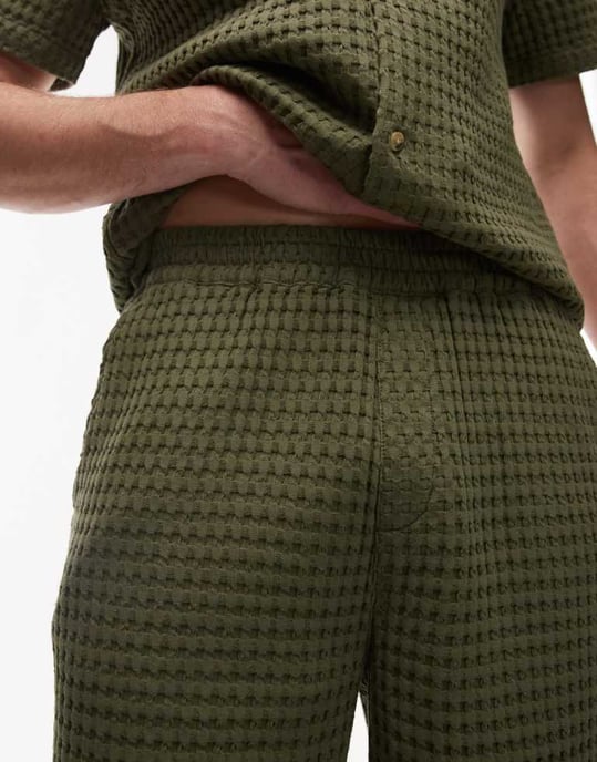 Topman texturerad rutmönstrad kort koordinerad i khaki - Image 2