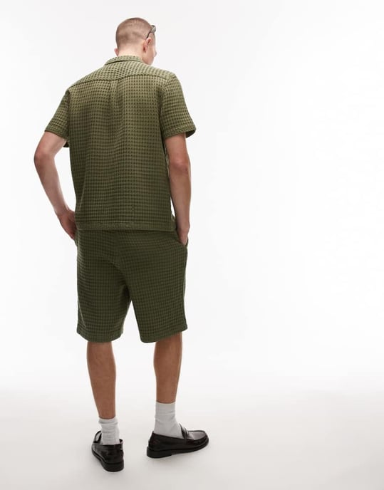 Topman texturerad rutmönstrad kort koordinerad i khaki - Image 4