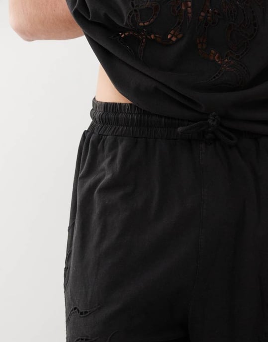 Veckodags koordinerade shorts med broderie anglais-detalj i off-black - Image 2