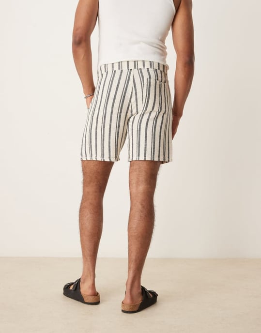 ASOS DESIGN slimshorts med pleats i marinblå och vit rand - Image 3