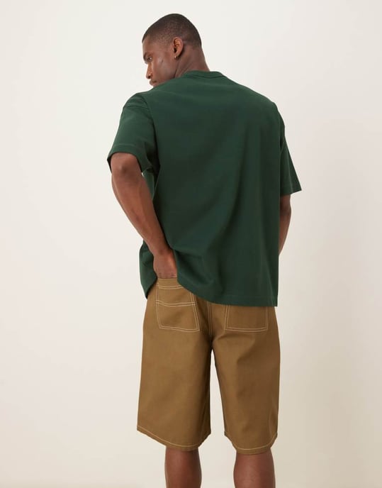 ASOS DESIGN långa shorts med snickardetaljer i brunt - Image 3
