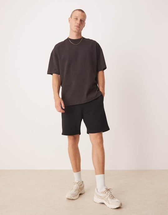 ASOS DESIGN grundläggande midilånga slim shorts multipack i svart och gråmelerad - Image 4