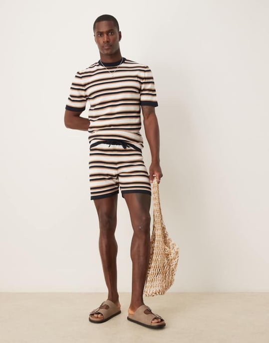 ASOS DESIGN randiga stickade shorts-set - Image 1
