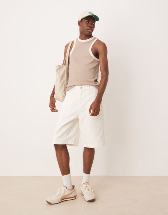 ASOS DESIGN lång längd denim fatigue shorts i vitt - Image 1