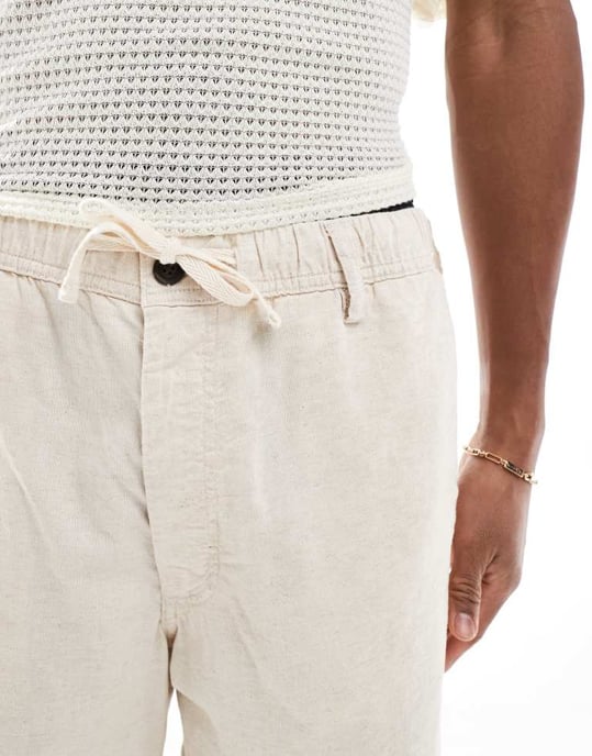 Jack & Jones linneblandning short i krämfärg - Image 3