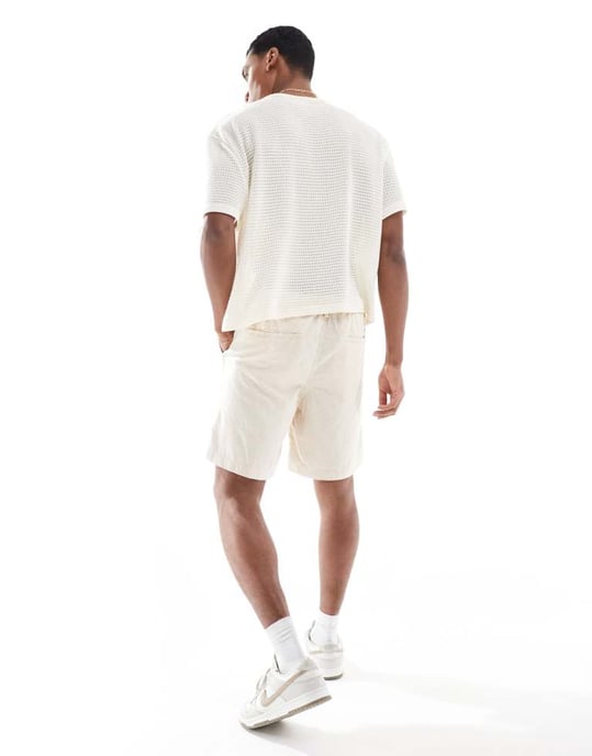 Jack & Jones linneblandning short i krämfärg - Image 4