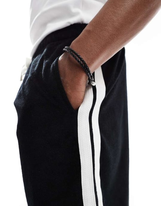 Jack & Jones handduksshorts med sidosträck i svart - Image 3