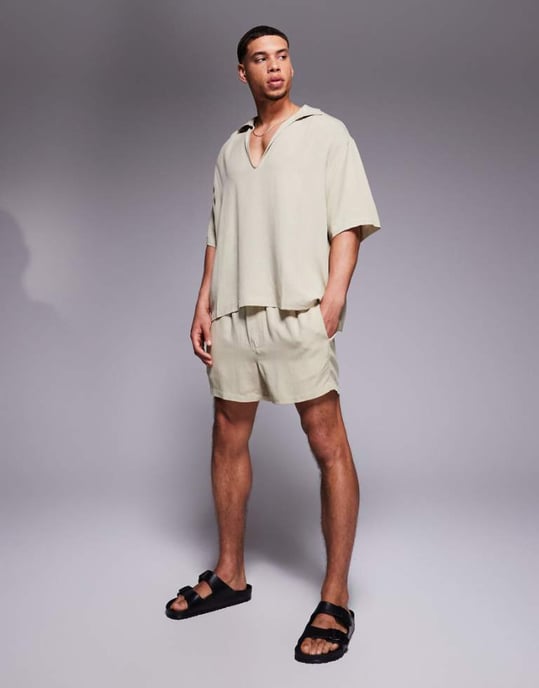 ASOS DESIGN linblandning shorts i kort längd i brunt - Image 1