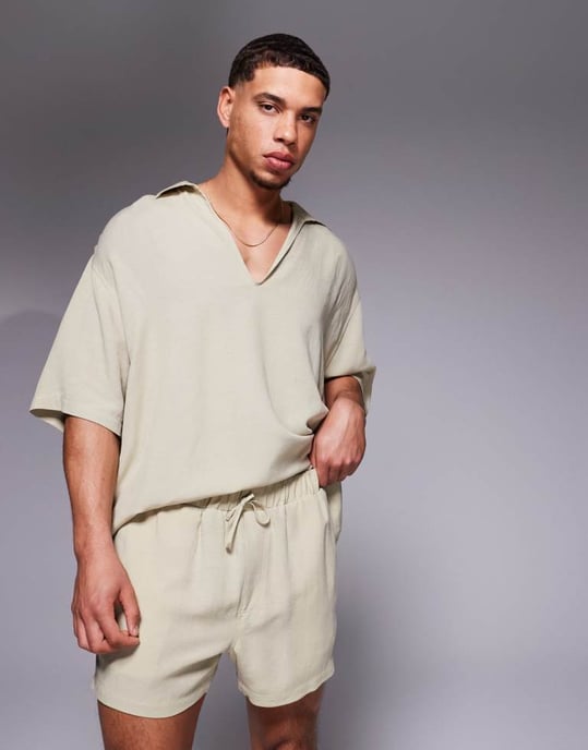 ASOS DESIGN linblandning shorts i kort längd i brunt - Image 2