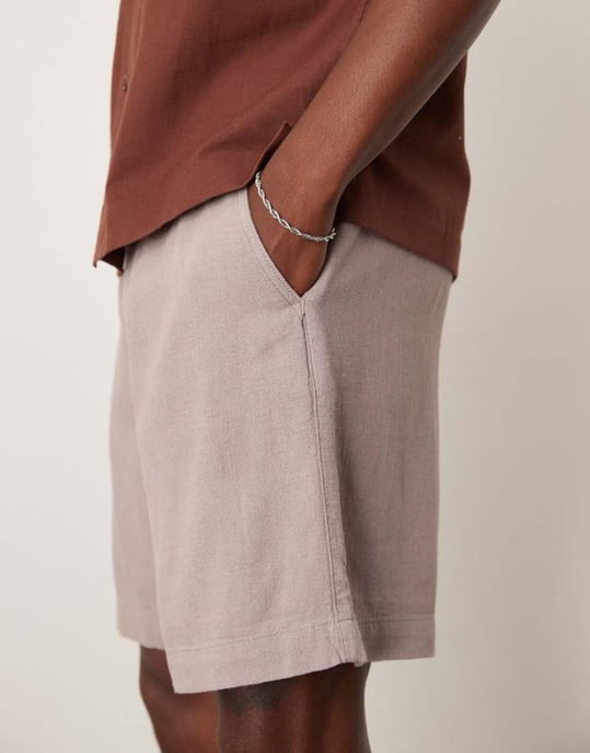 ASOS DESIGN baggy fit linneblandad kortbyxa i grått - Image 3