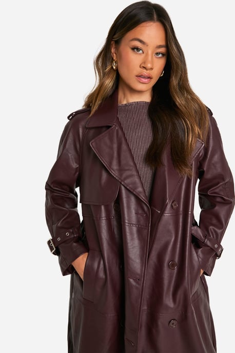 Tall Double Breast Faux Leather Maxi Trench Coat - Image 4