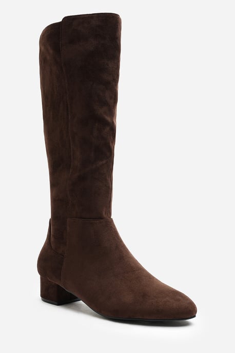 Wheres That From Womens Paislee Wide Fit Round Toe Block Heel Stretch Suede Boots - Image 2