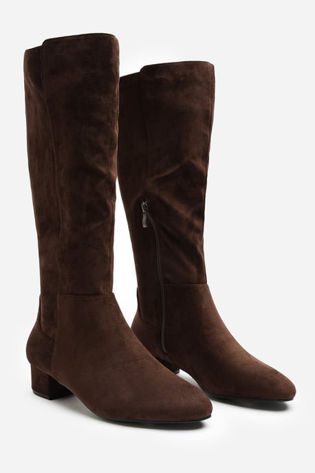 Wheres That From Womens Paislee Wide Fit Round Toe Block Heel Stretch Suede Boots - Image 3