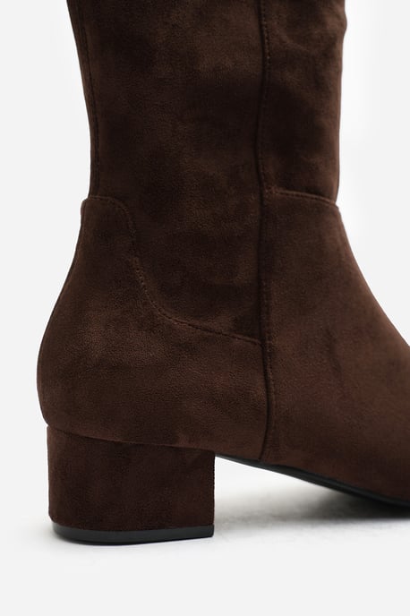 Wheres That From Womens Paislee Wide Fit Round Toe Block Heel Stretch Suede Boots - Image 4