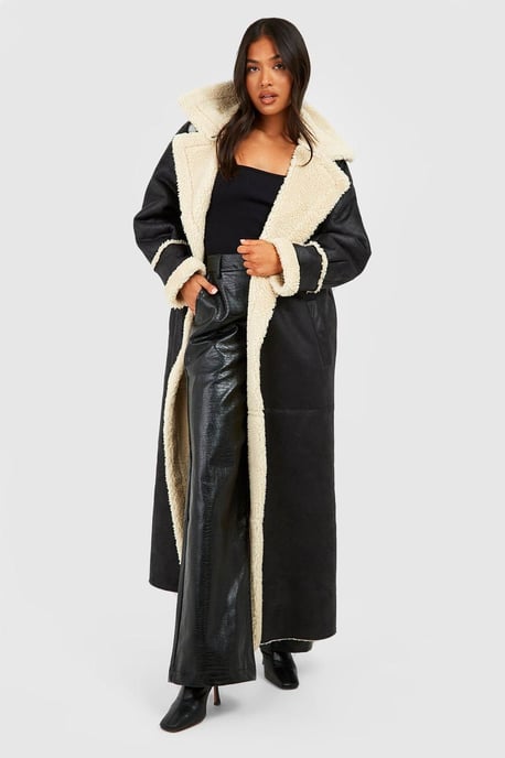 Petite Vintage Look Maxi Aviator Coat - Image 1