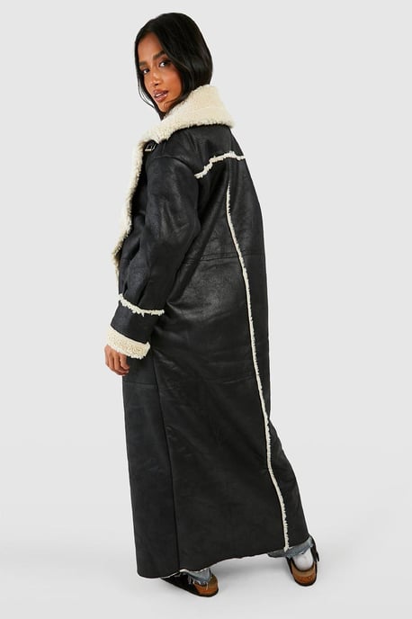 Petite Vintage Look Maxi Aviator Coat - Image 2