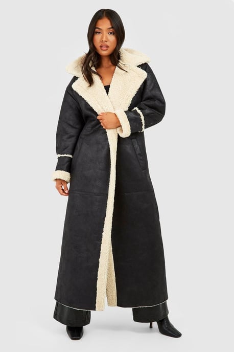 Petite Vintage Look Maxi Aviator Coat - Image 3