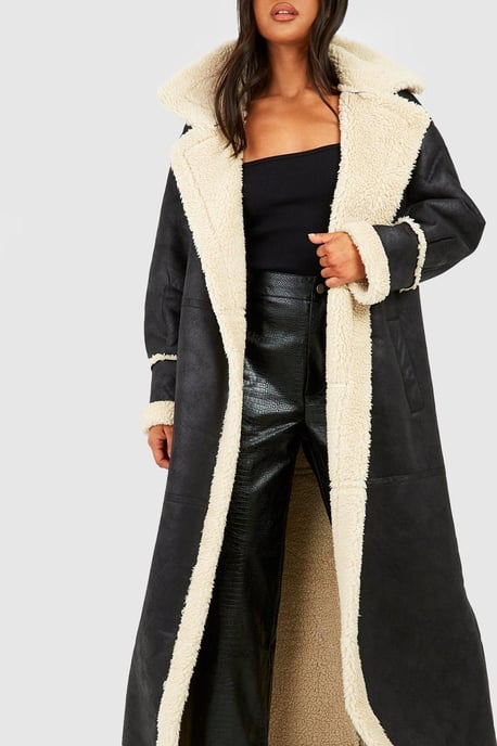 Petite Vintage Look Maxi Aviator Coat - Image 4