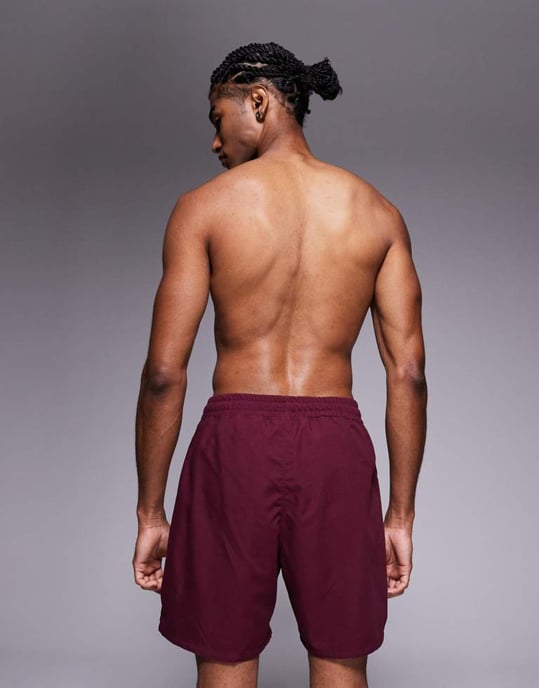 ASOS DESIGN badshorts i lång längd i vinröd - Image 3
