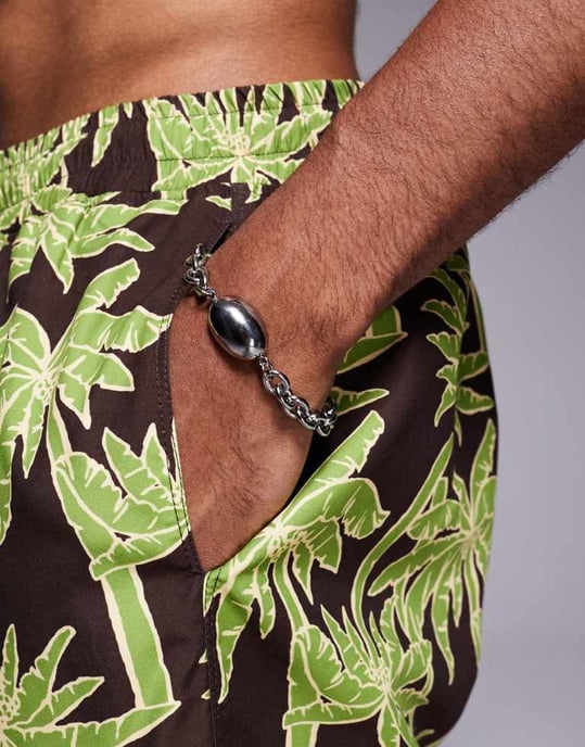 ASOS DESIGN badshorts i kort längd med brunt palmtryck - Image 4