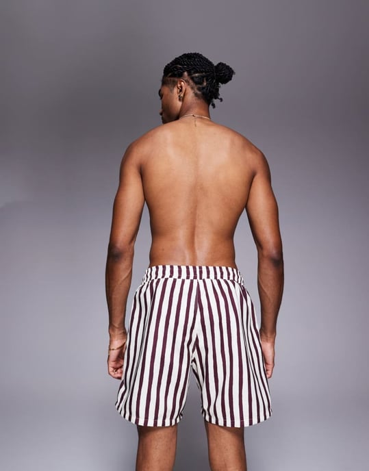 ASOS DESIGN badshorts i midjelängd i vinröd rand - Image 3