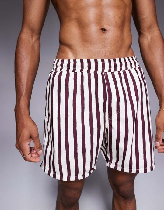 ASOS DESIGN badshorts i midjelängd i vinröd rand - Image 4