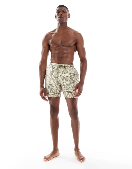 Farah Colbert badshorts i grön och beige kakelmönster - MGREEN - Image 3