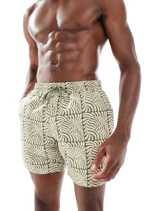 Farah Colbert badshorts i grön och beige kakelmönster - MGREEN - Image 4