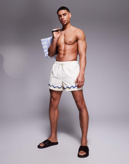ASOS DESIGN badshorts i kort längd med kanttryck i sten - Image 3