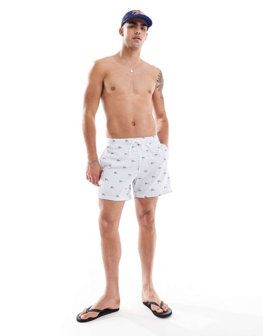 Hollister tryckta amerikanska flaggan badshorts i ljusblå - Image 3