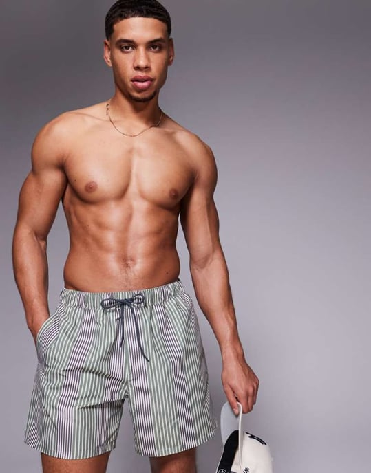 ASOS DESIGN badshorts i medellängd i grön rand - Image 1
