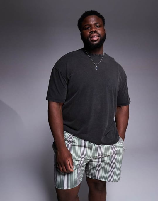 ASOS DESIGN badshorts i medellängd i grön rand - Image 2