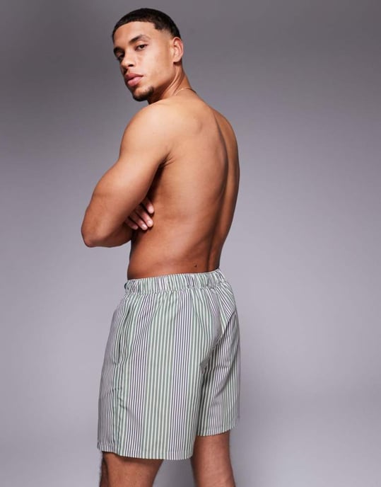 ASOS DESIGN badshorts i medellängd i grön rand - Image 4