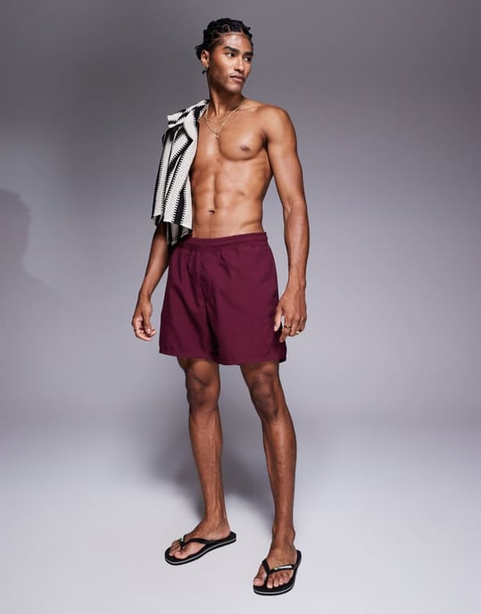 ASOS DESIGN badshorts i medellängd i vinröd - Image 3