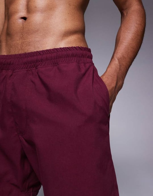ASOS DESIGN badshorts i medellängd i vinröd - Image 4