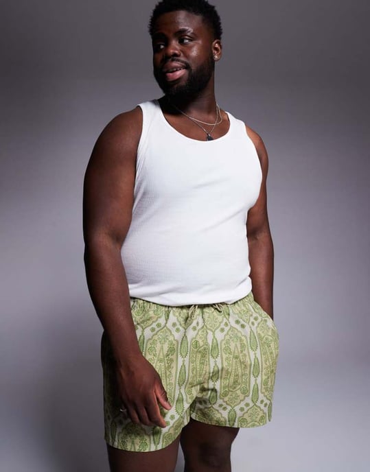 ASOS DESIGN badshorts i kort längd med grönt paisleymönster - Image 2