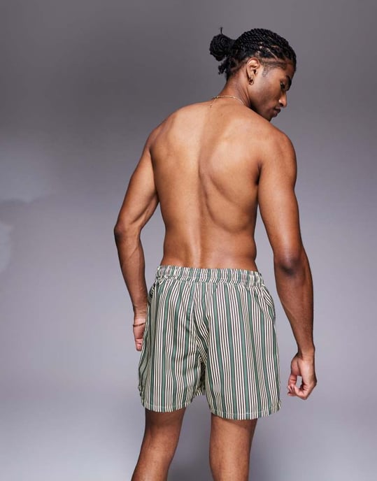 ASOS DESIGN badbyxor i kort längd med grön rand - Image 2