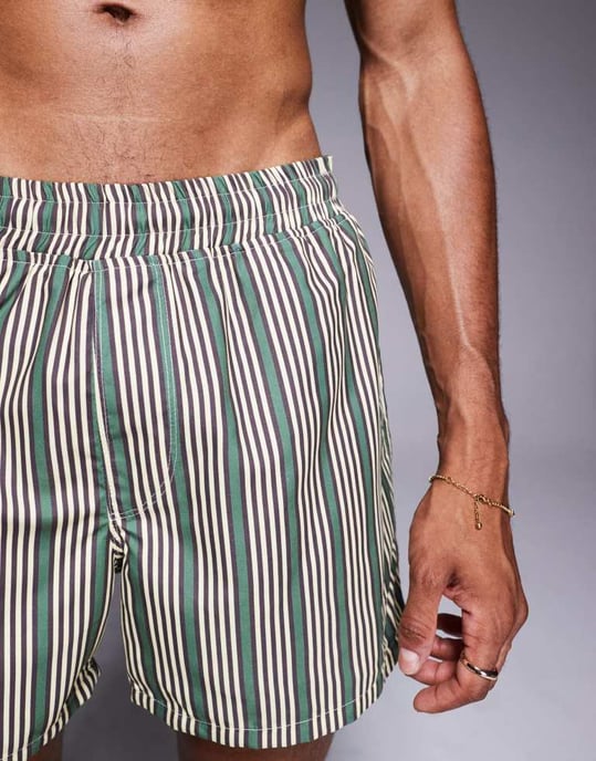 ASOS DESIGN badbyxor i kort längd med grön rand - Image 4