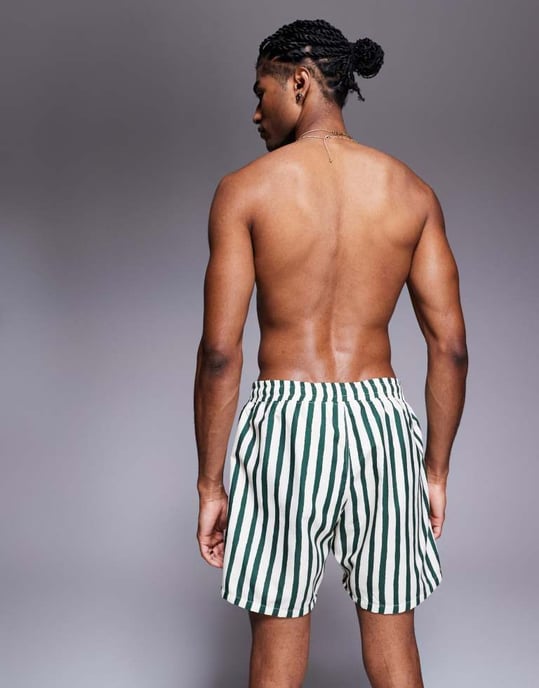 ASOS DESIGN badshorts i medellängd i grönrandig - Image 2