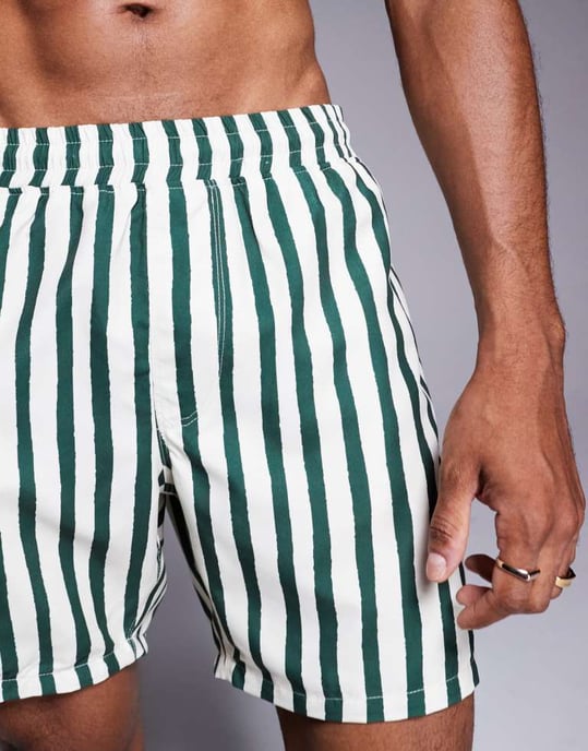 ASOS DESIGN badshorts i medellängd i grönrandig - Image 4